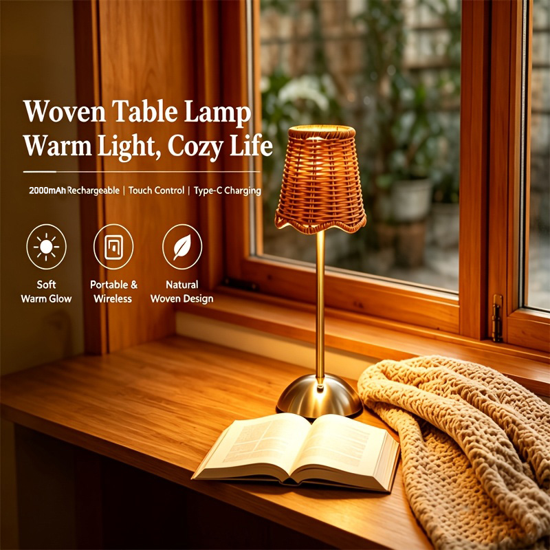 Outdoor Furniture Cafe - Bohemian Woven Rattan Art Table Lamp