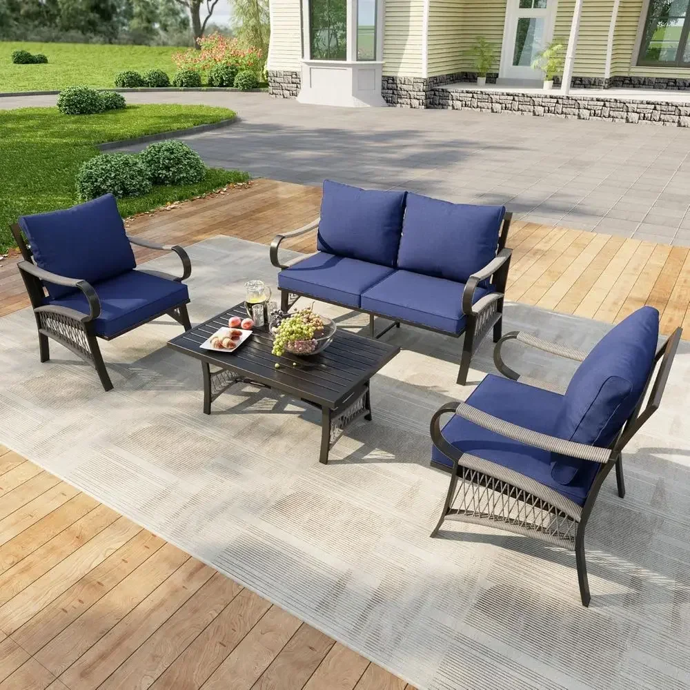 Outdoor Furniture Metal Chairs - 4-Piece Outdoor Metal Patio Furniture Set