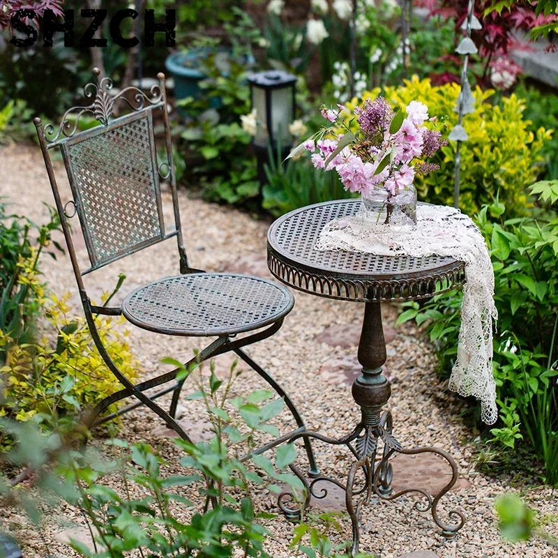 Outdoor Furniture Vintage - European Vintage Iron Garden Table Foldable