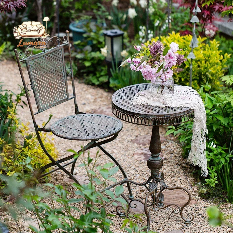 Outdoor Furniture Vintage - European Vintage Iron Garden Table Foldable