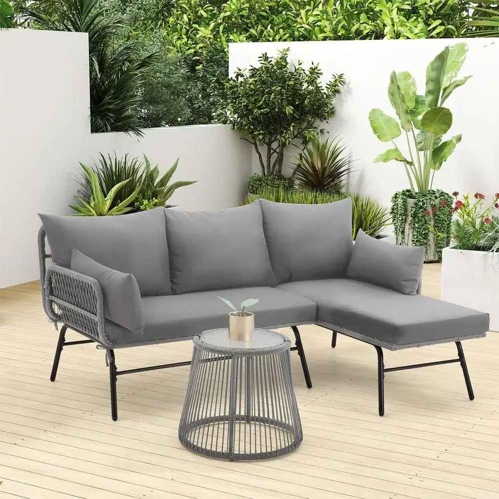 Gray L-Shaped Sectional Patio  - Outdoor Furniture L Shape 评论和价格