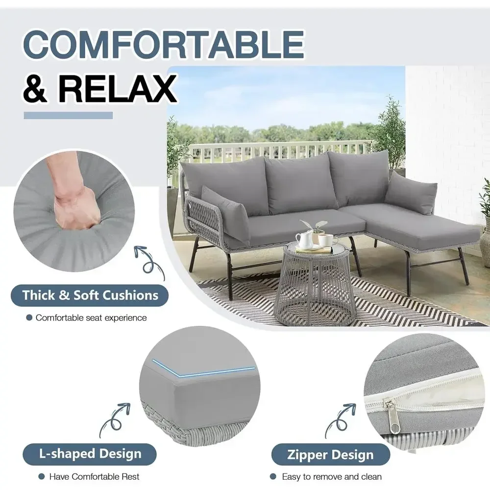Gray L-Shaped Sectional Patio  - Outdoor Furniture L Shape 评论和价格