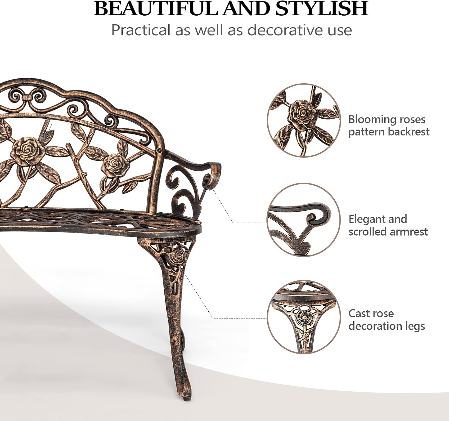 Outdoor Metal Garden Bench, Ro - Outdoor Furniture One Piece 评论和价格