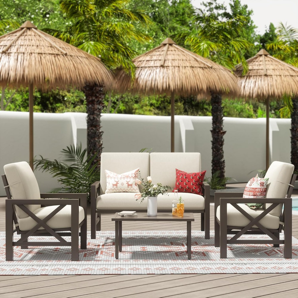 Four Pieces Patio Set, Outdoor - Outdoor Furniture One Piece 评论和价格