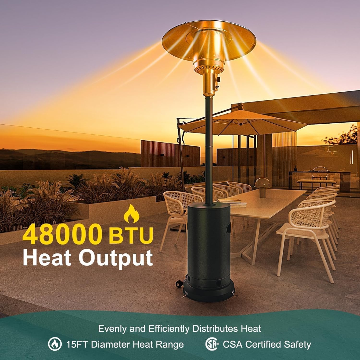 48,000 BTU Outdoor Heat Lamp - - Patio Heater Standing 评论和价格