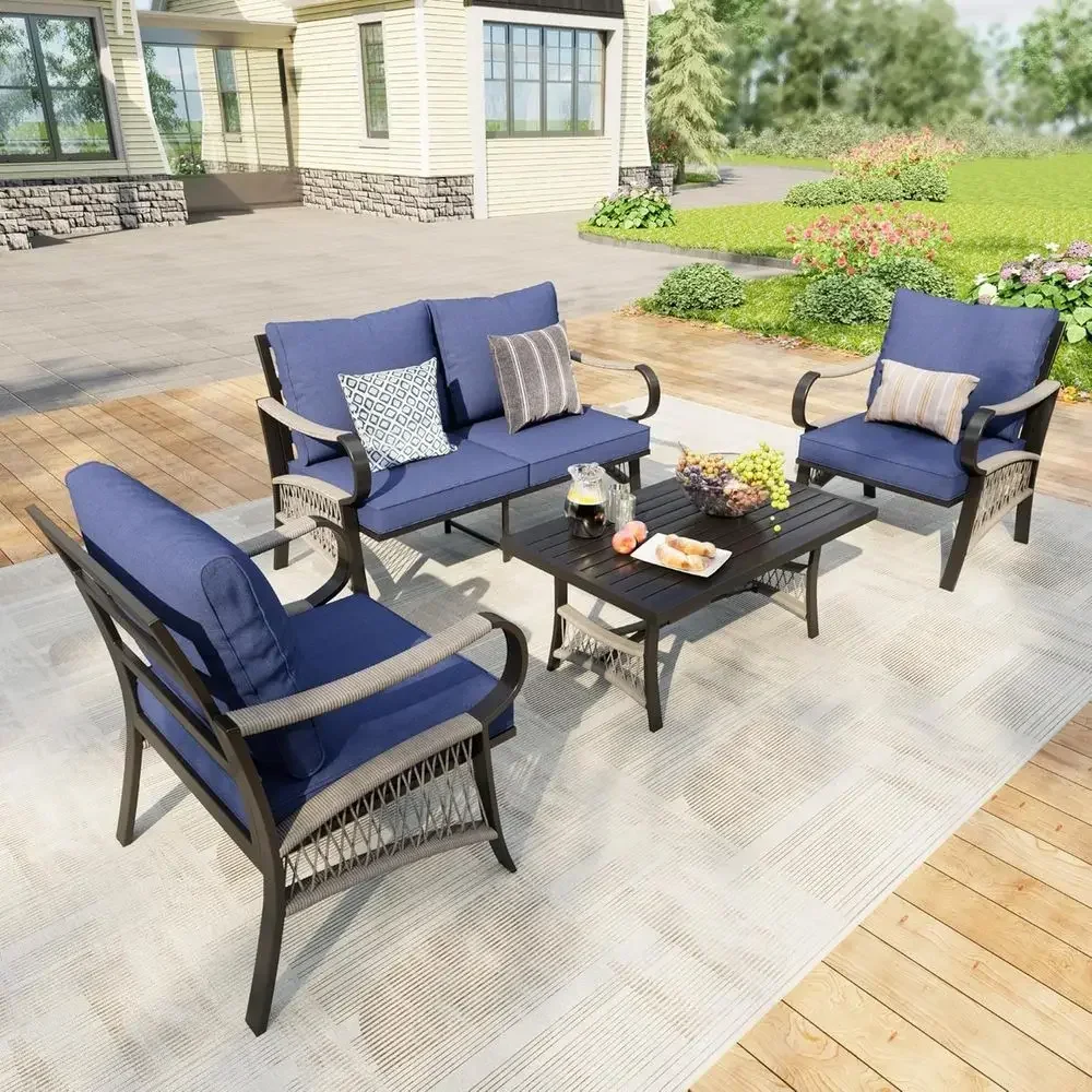 4-Piece Outdoor Metal Patio Fu - Outdoor Furniture Metal Chairs 评论和价格