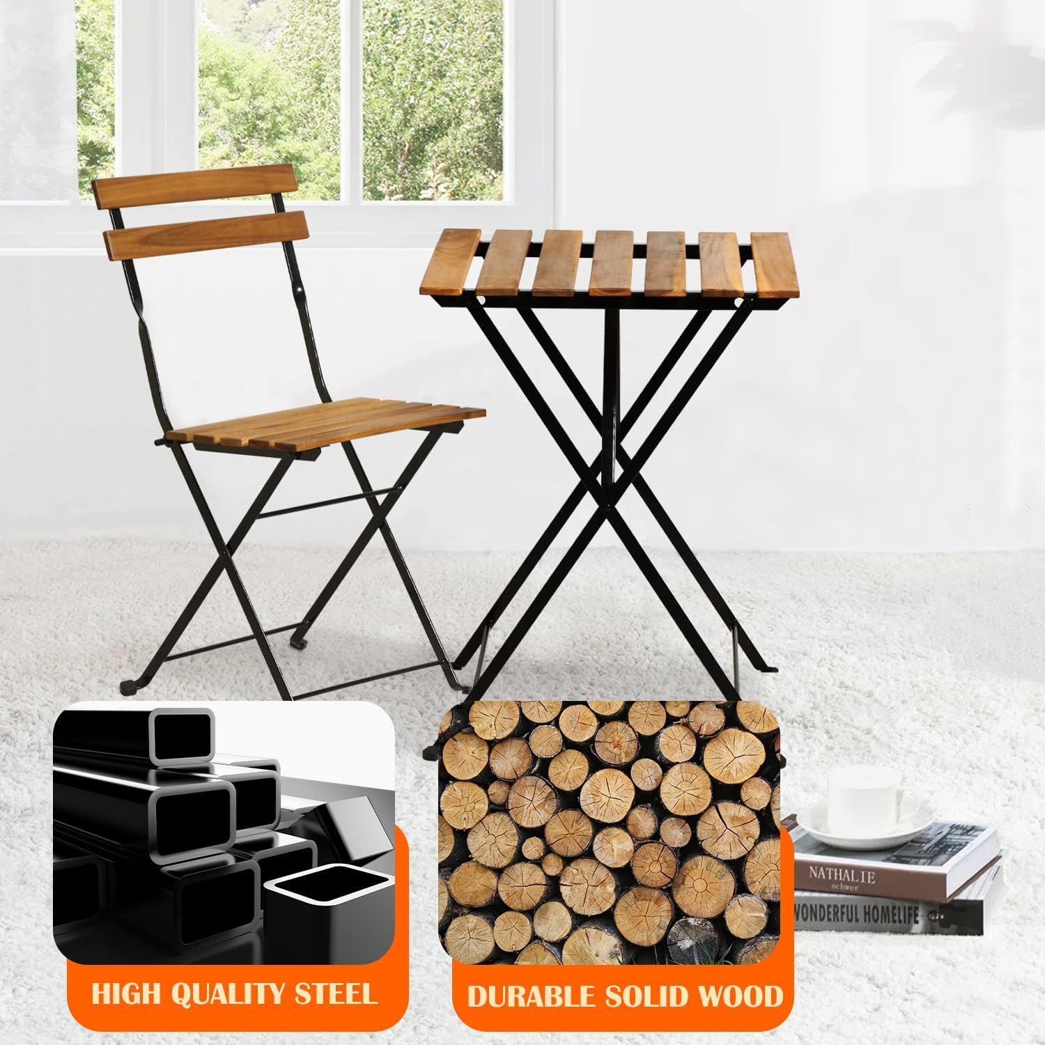 Natural wood 3-piece folding p - Outdoor Furniture One Piece 评论和价格