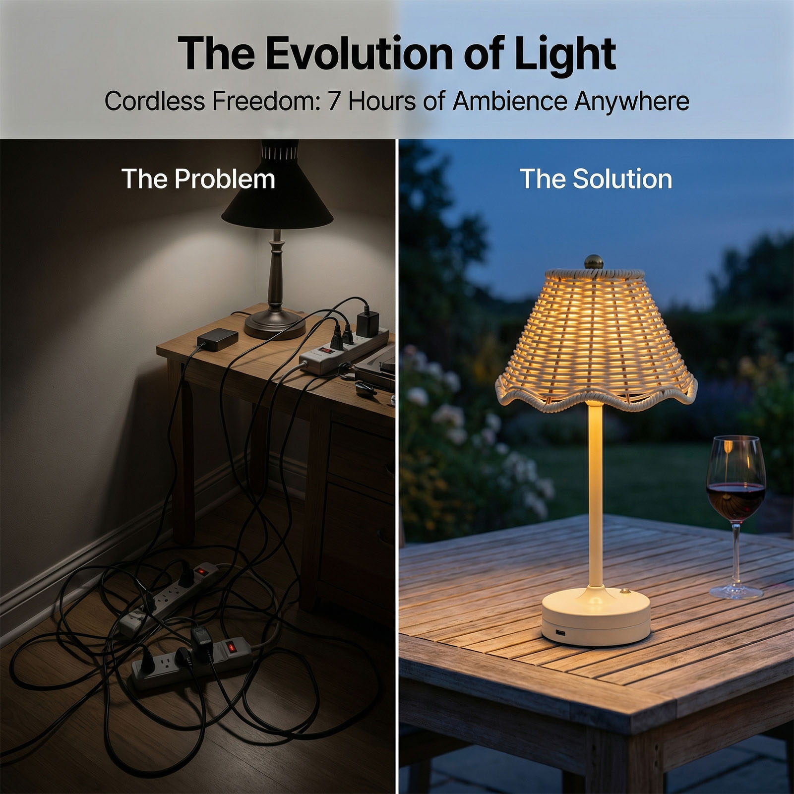 LED Vintage Rattan Table Lamp  - Outdoor Furniture Cafe 评论和价格