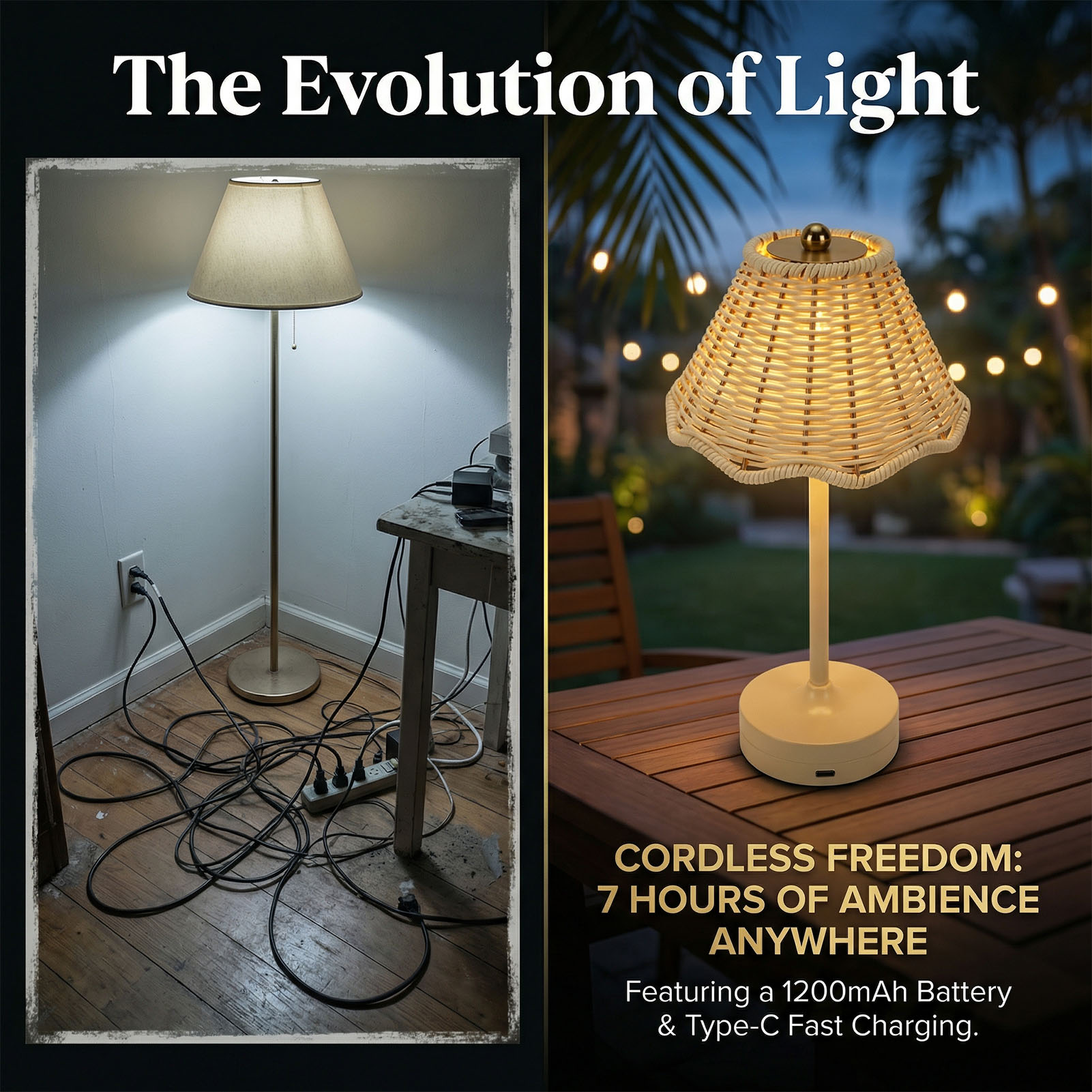 LED Vintage Rattan Table Lamp  - Outdoor Furniture Cafe 评论和价格