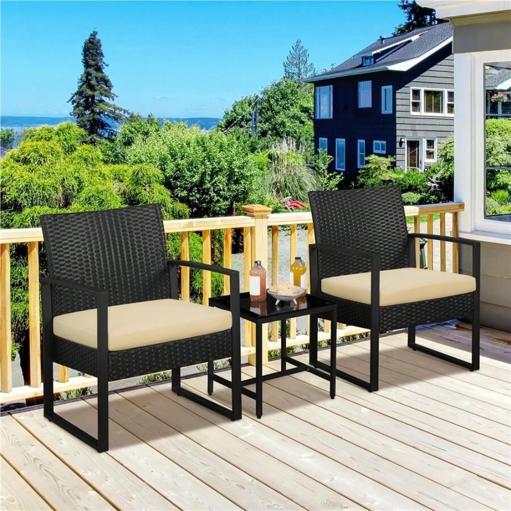 3 Piece Outdoor Wicker Furnitu - Outdoor Furniture Metal Chairs 评论和价格