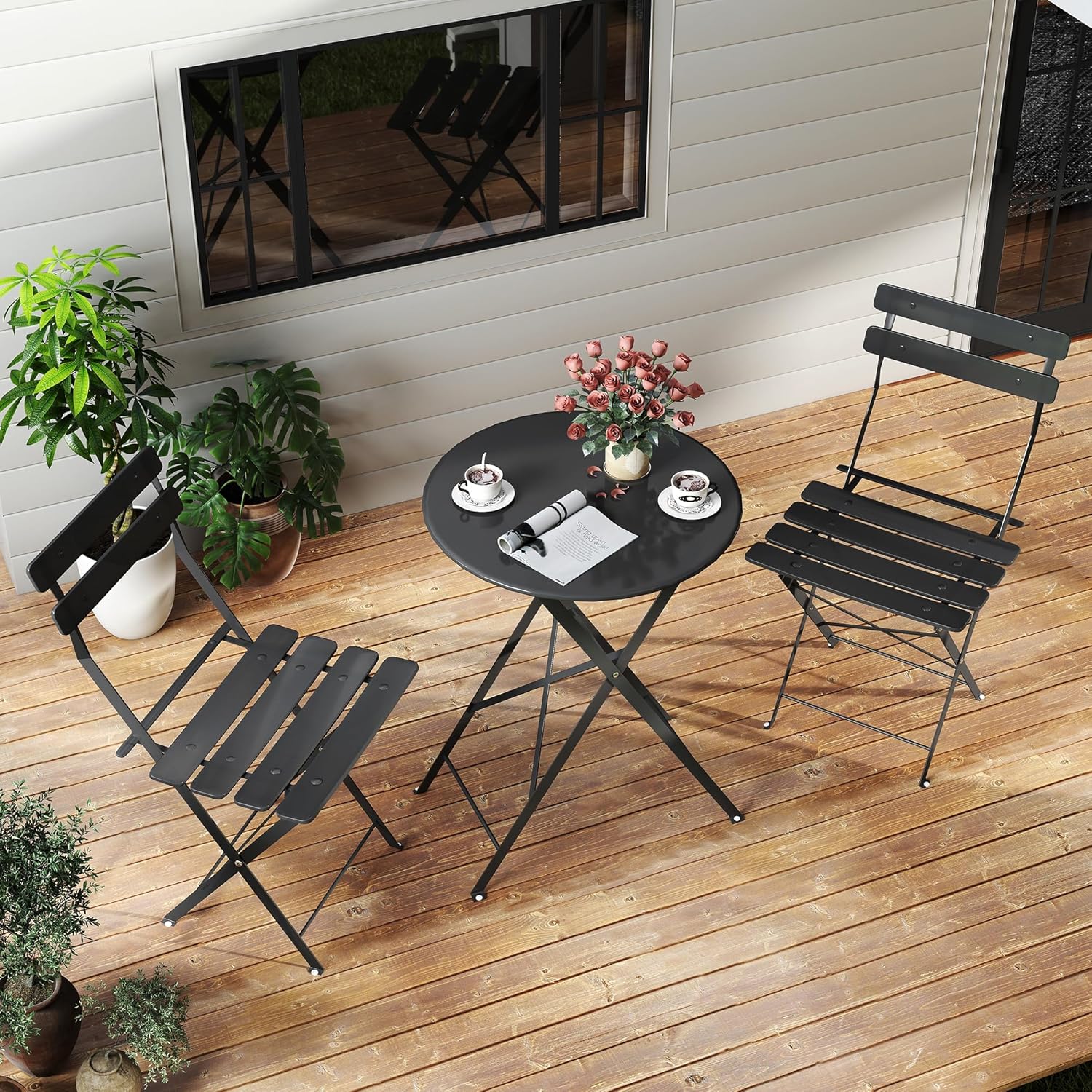 Space-saving black 3-piece fol - Outdoor Furniture One Piece 评论和价格