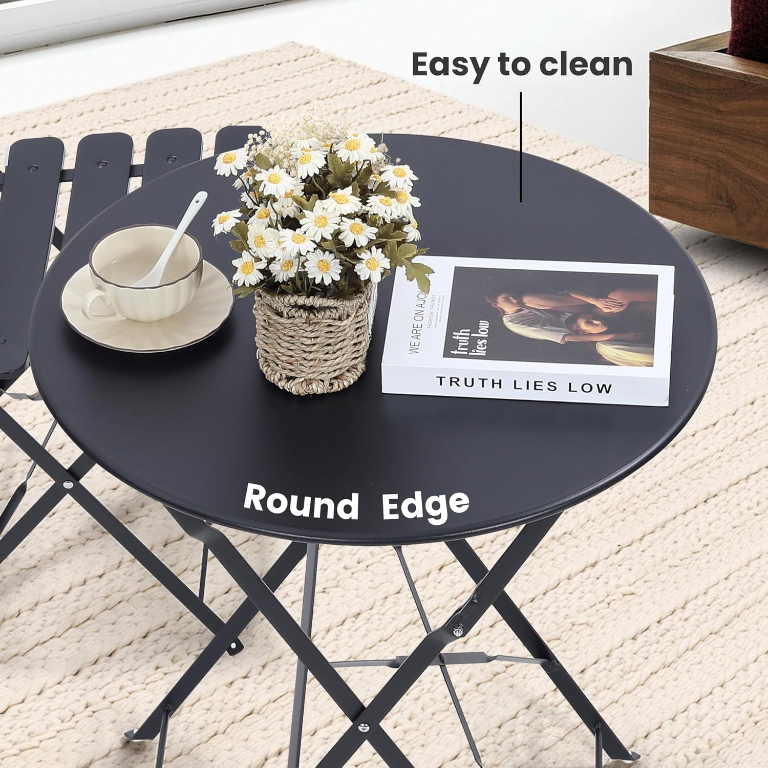Space-saving black 3-piece fol - Outdoor Furniture One Piece 评论和价格