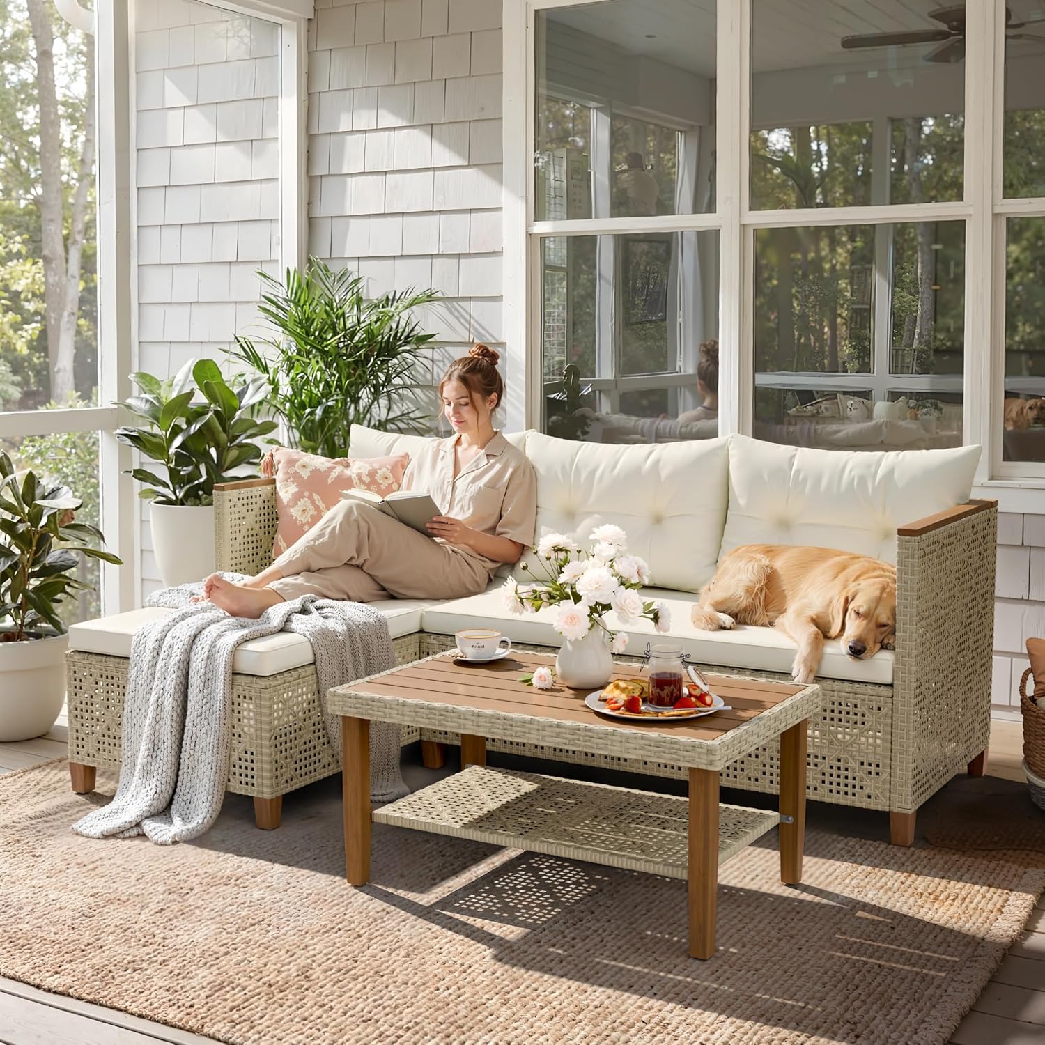 All-Weather Modular PE Wicker  - Outdoor Furniture L Shape 评论和价格